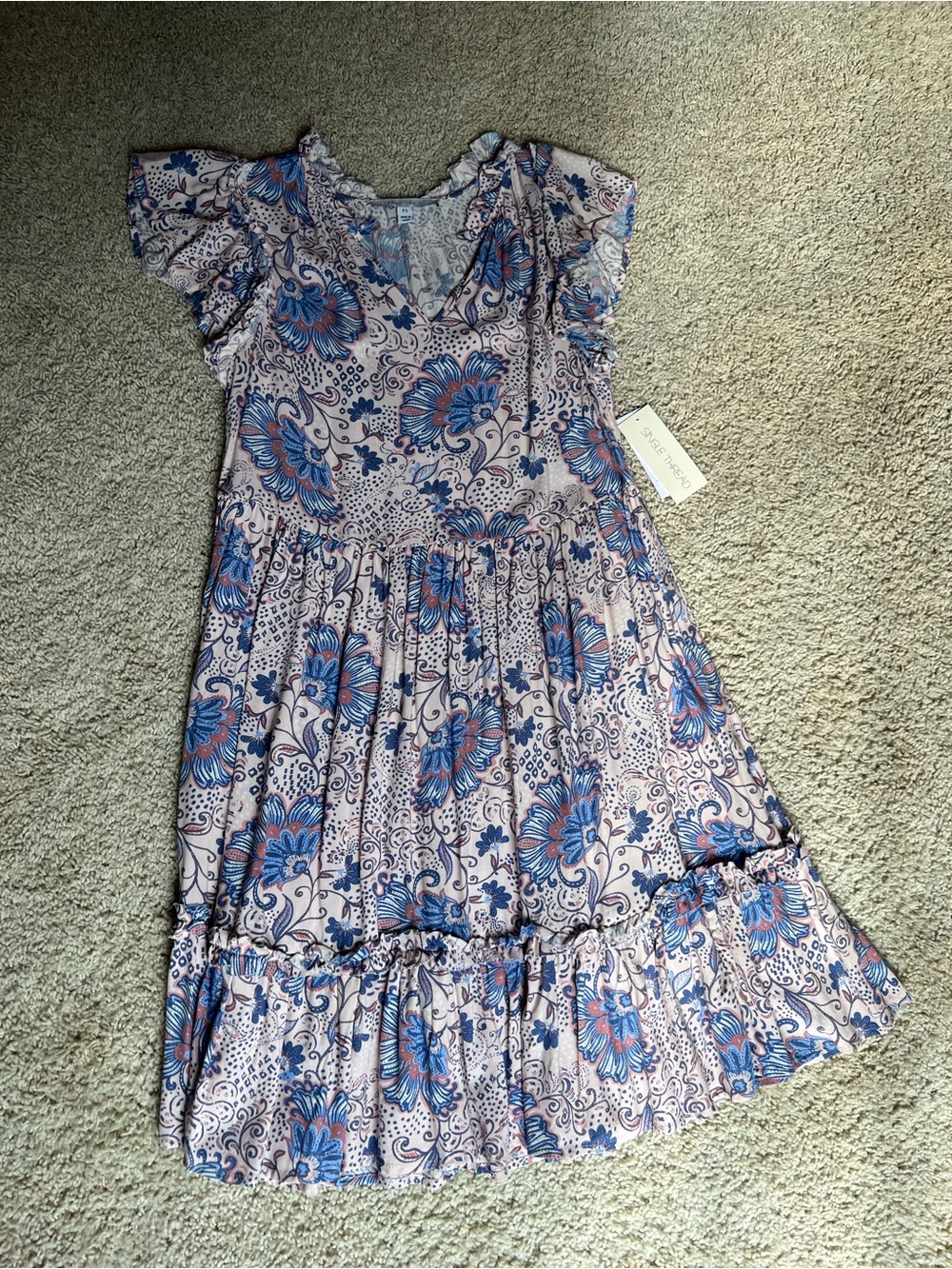 Fever Blue & Cream Floral Tiered Midi Dress